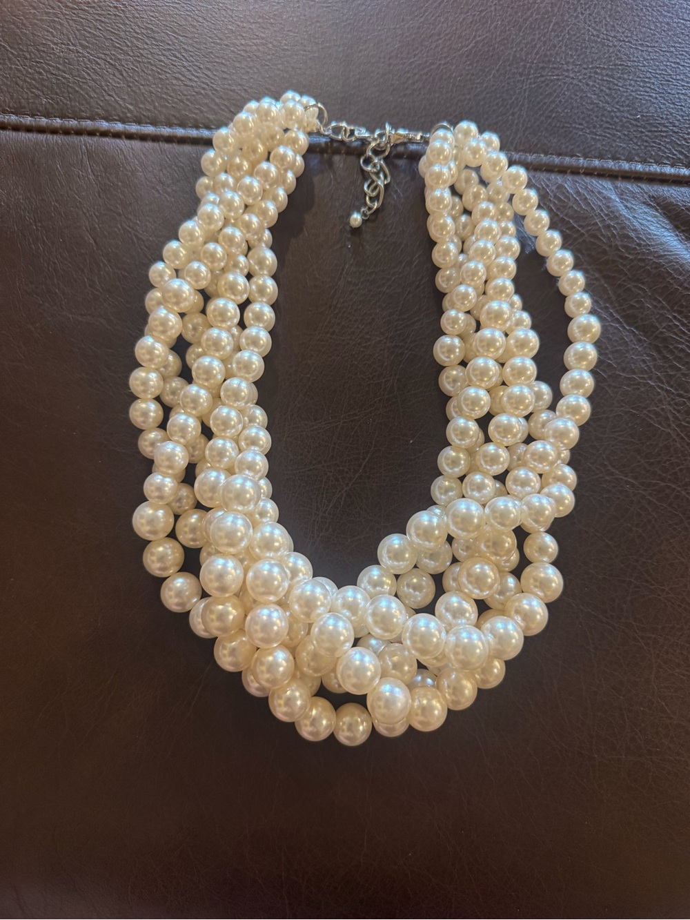 Classic Multi-Strand Pearl Statement Necklace - White